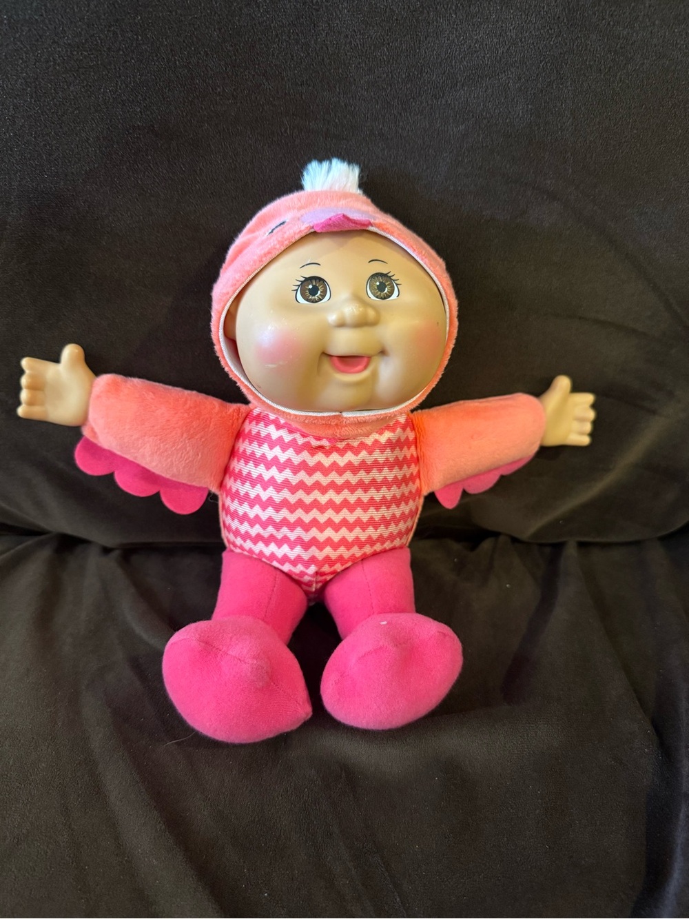 Plush Pink Zigzag Baby Doll - Soft Cuddly Toy